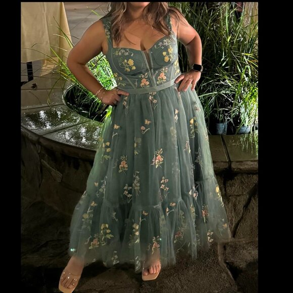 NWT Flower Embroidery Tulle Prom Dresses Tea Length - Picture 3 of 10